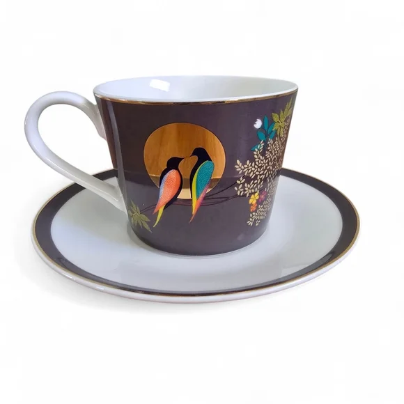 Sara Miller London Portmeirion Chelsea Collection Teacup & Saucer Dark Grey - Picture 2 of 11